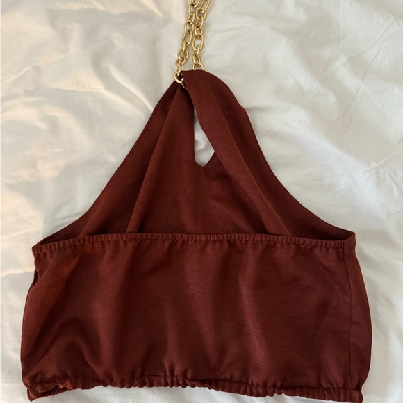 Meshki Esta Chain Halter Twist Crop - Chocolate - Picture 4 of 7
